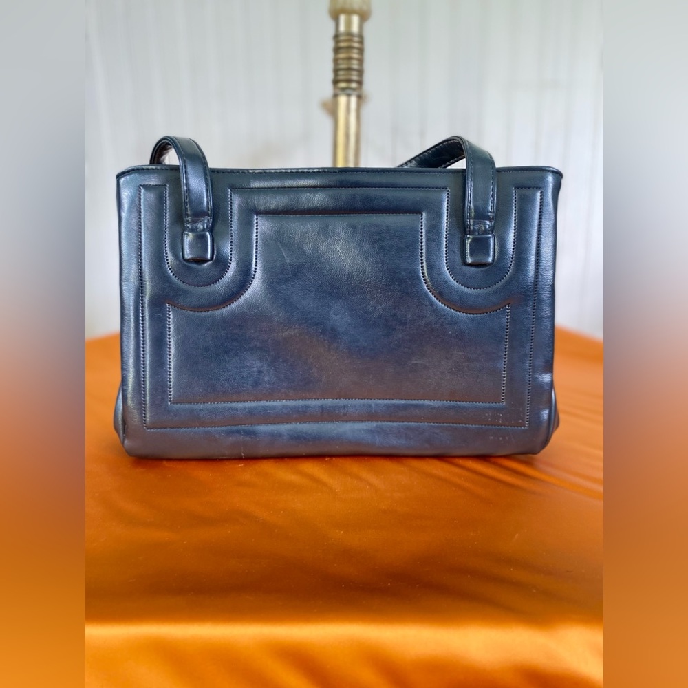 VINTAGE 50's Navy Blue Purse with Decorated Lining.